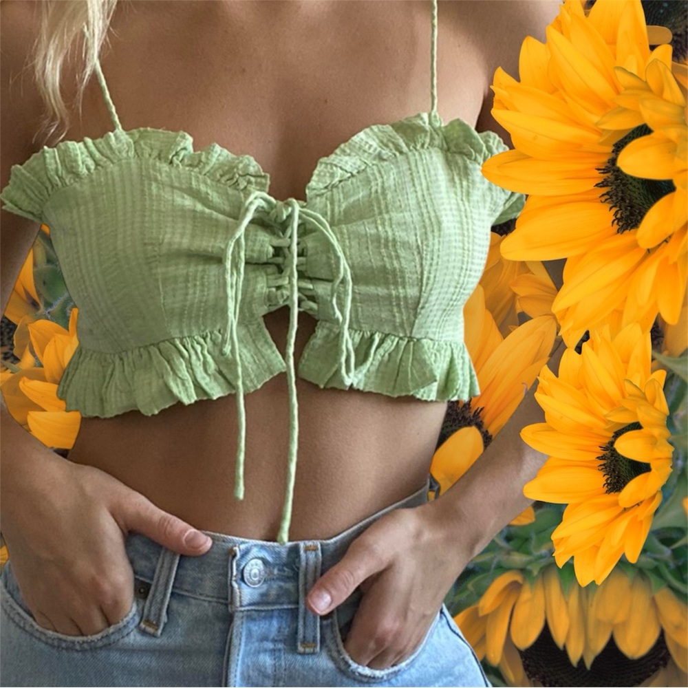 Urban Outfitters Light Green Ruffle Crop Top